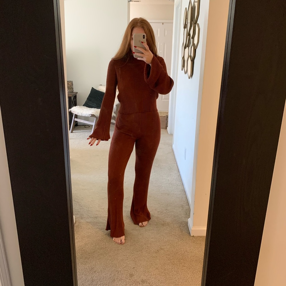 Burnt Orange Ribbed Pant Set